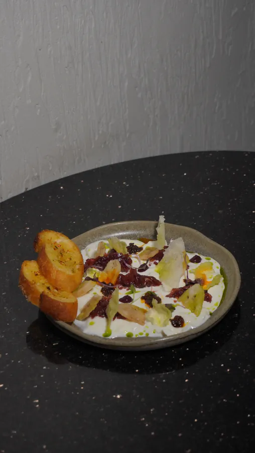 Burrata with caramelised onion and chilli crisp