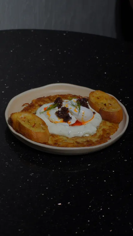 Rosti cilbir with chilli crisp