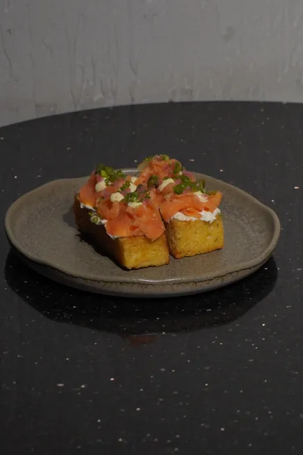 Salmon tartare on toasted brioche