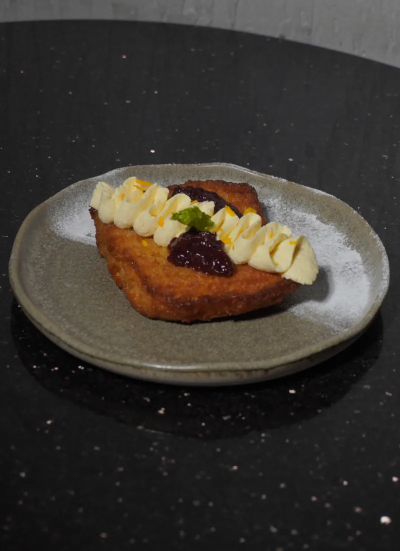 Japanese Shibuya honey toast with banana and berry compote